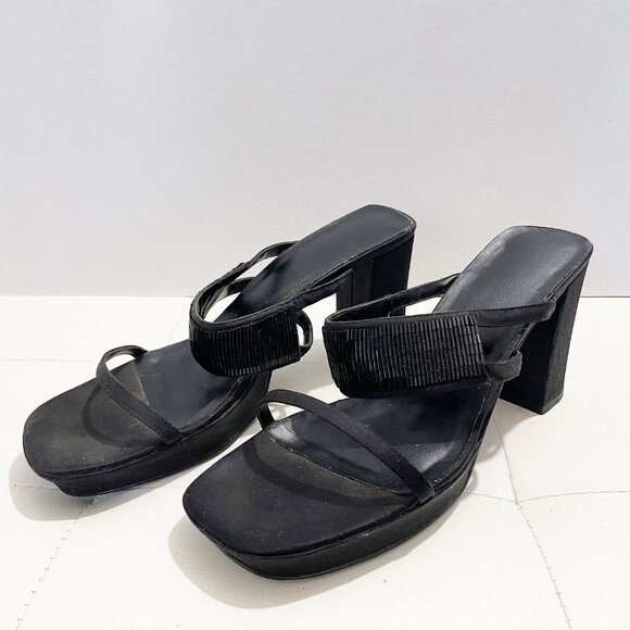 Nine West Black Vintage Block Heels Sandals w/Strap Embellishments | Size 10M - Picture 7 of 9